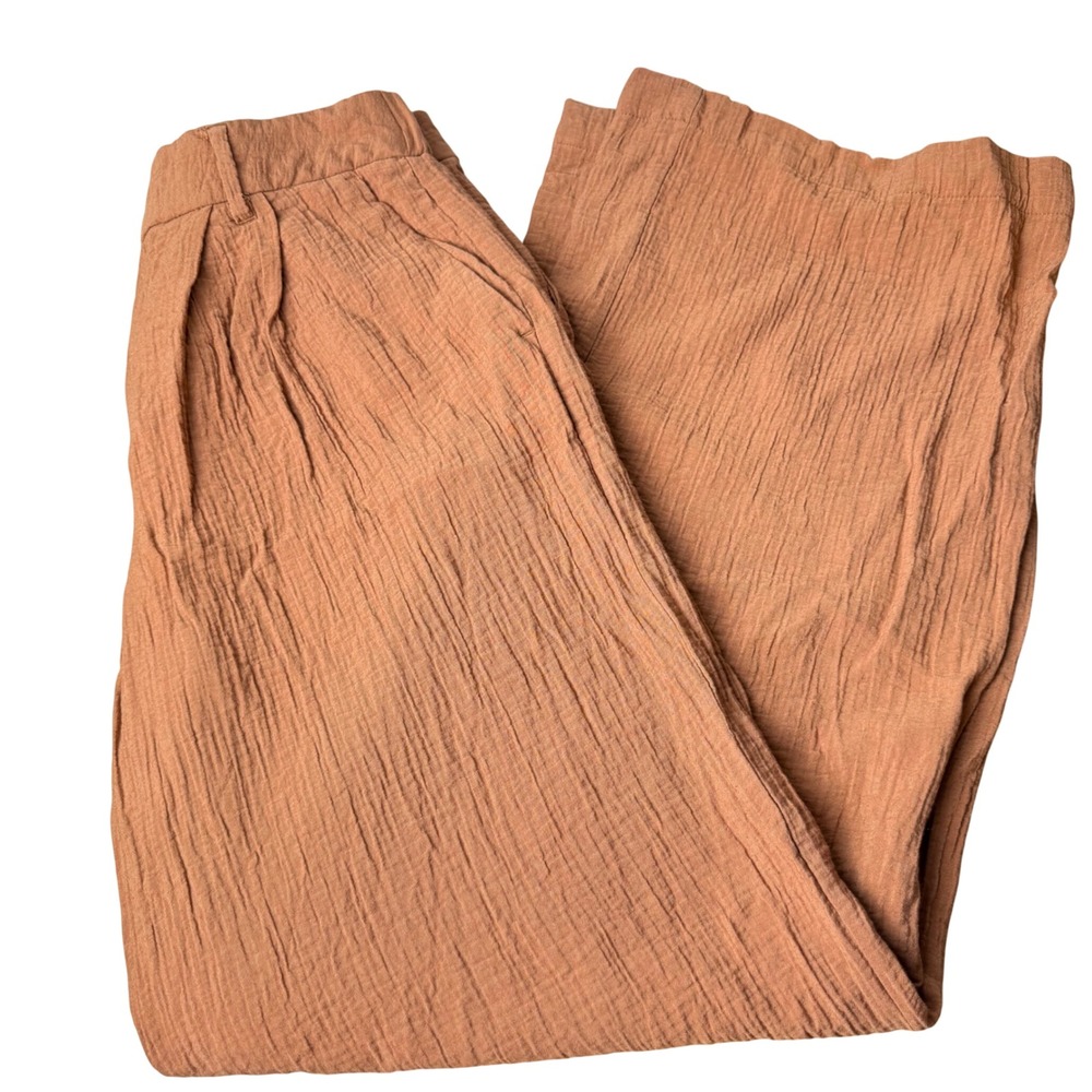 Womens Wide Leg Terracotta Guaze Pants Size 6 Pleated High Rise Boho Relaxed Fit